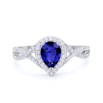 Teardrop Wedding Promise Ring Infinity Round Simulated Blue Sapphire CZ 925 Sterling Silver